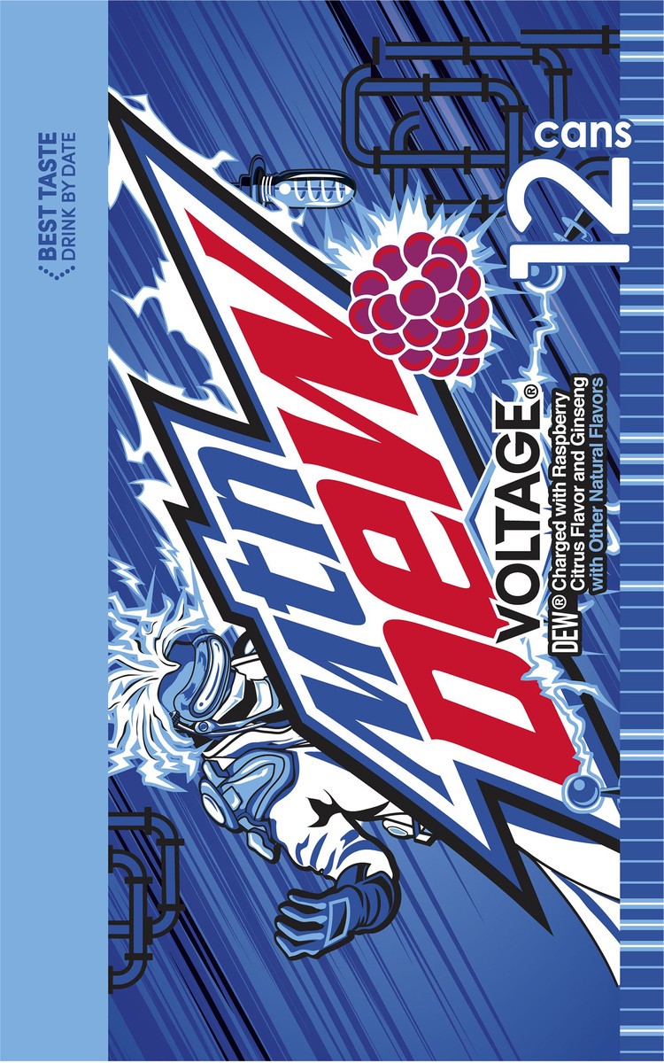 slide 3 of 6, Mountain Dew Voltage DEW Soda Charged With Raspberry Citrus Flavor And Ginseng - 12 ct, 12 ct