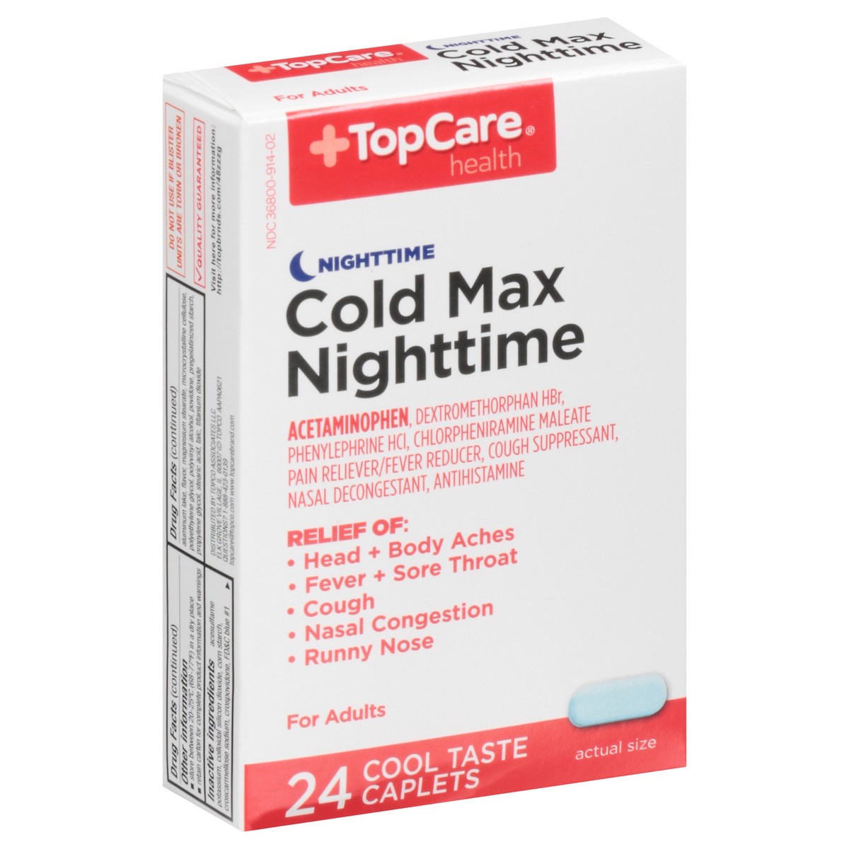 slide 9 of 17, TopCare Top Care Cold Multi-Symptom Nighttime, Cool Ice Caplets, 24 ct