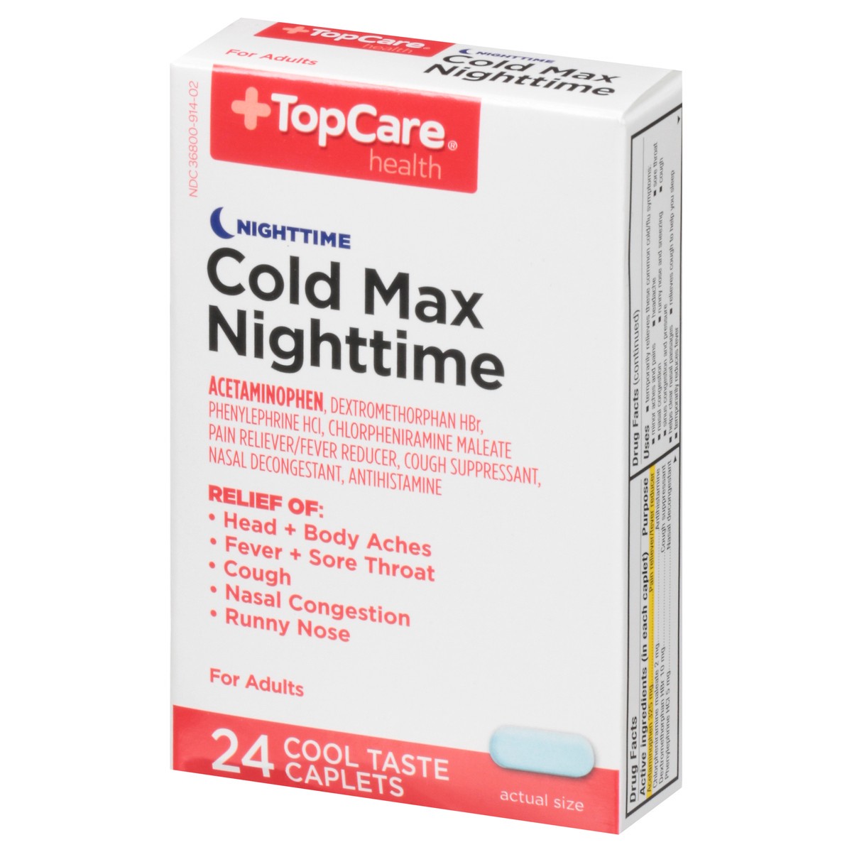 slide 8 of 17, TopCare Top Care Cold Multi-Symptom Nighttime, Cool Ice Caplets, 24 ct