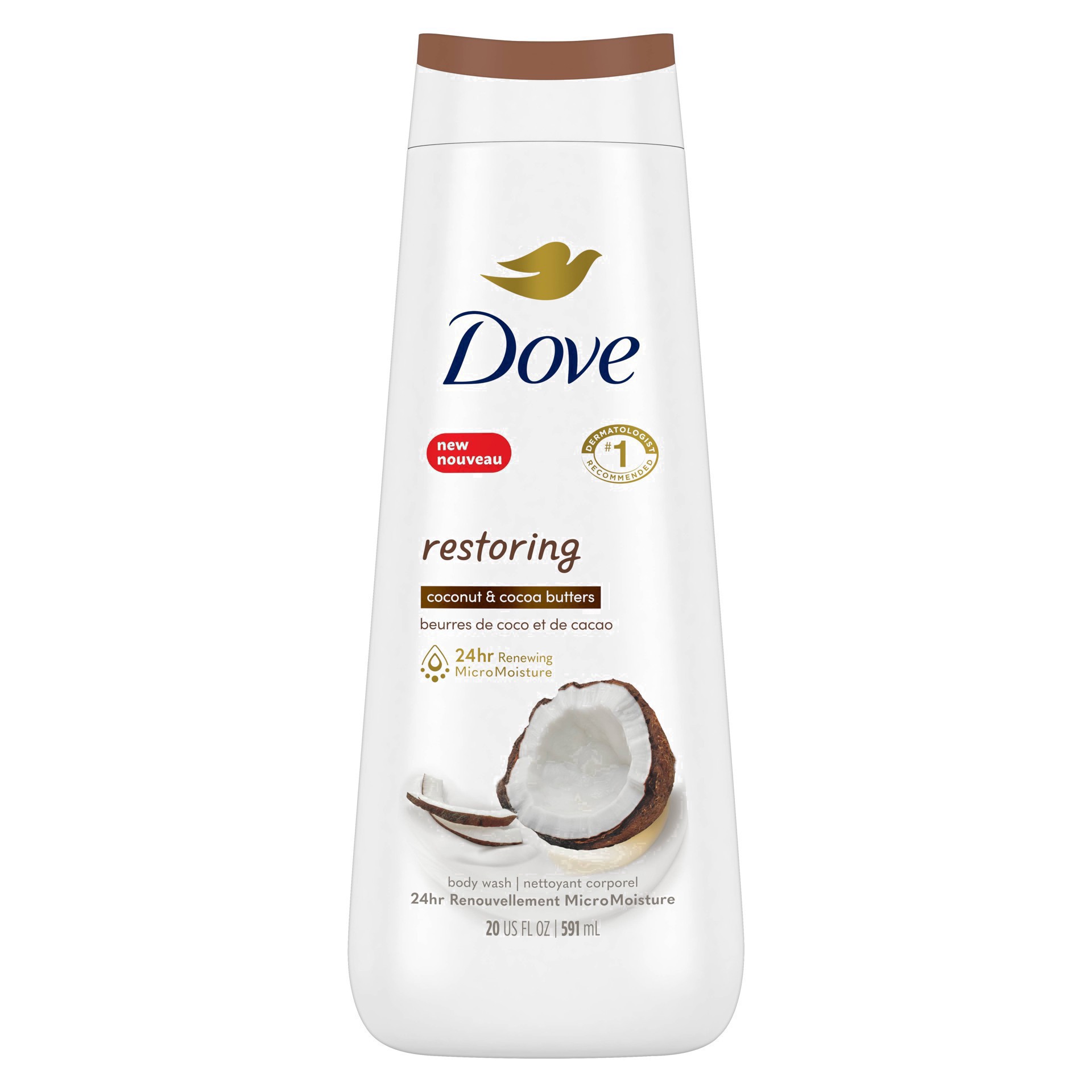 slide 8 of 91, Dove Bc Restoring Coconut Butter & Cocoa Butter Bodywash, 20 fl oz