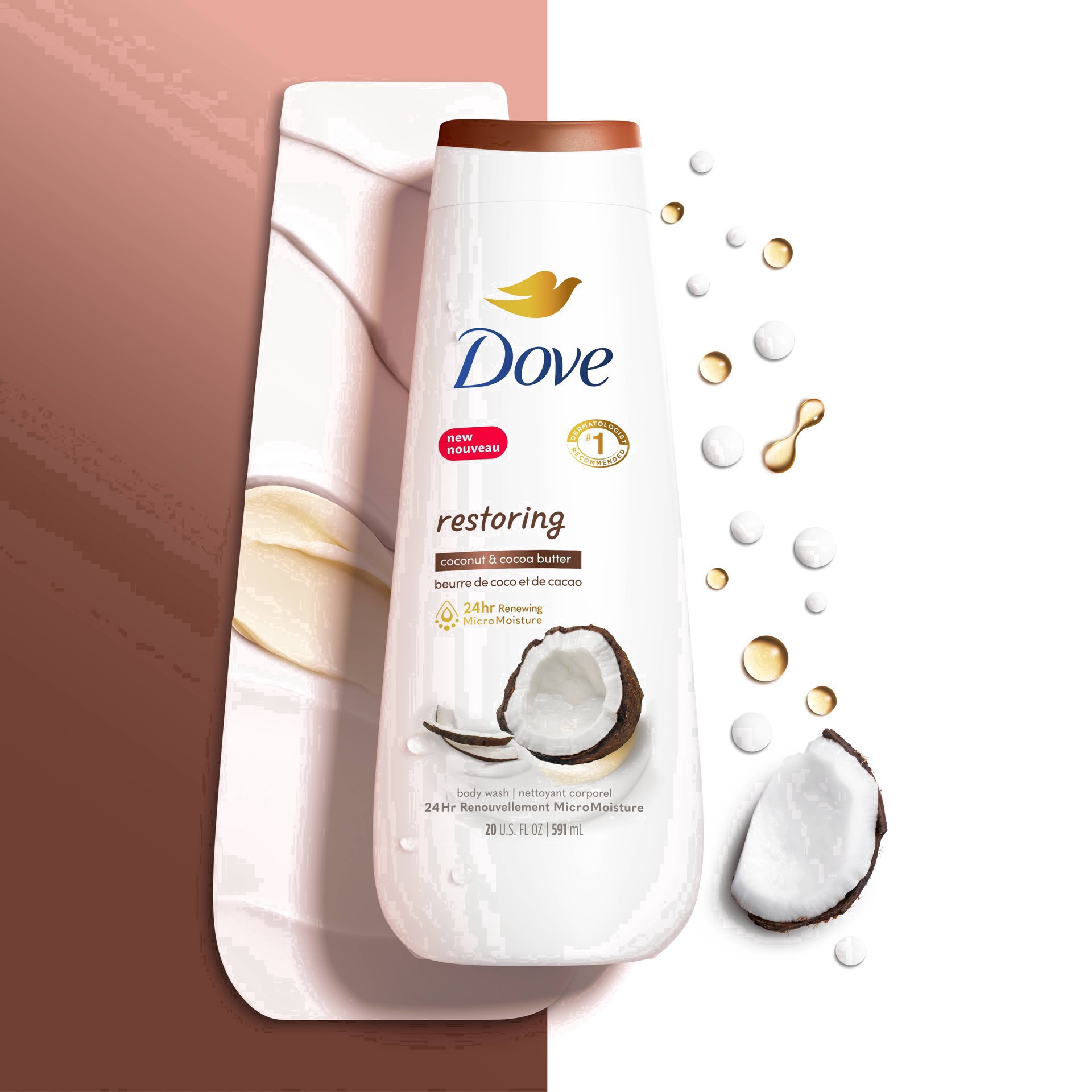slide 27 of 91, Dove Bc Restoring Coconut Butter & Cocoa Butter Bodywash, 20 fl oz