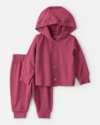 Carter's Baby Girl 2-Piece PurelySoft Long-Sleeve Tee & Pant Set - Burgundy