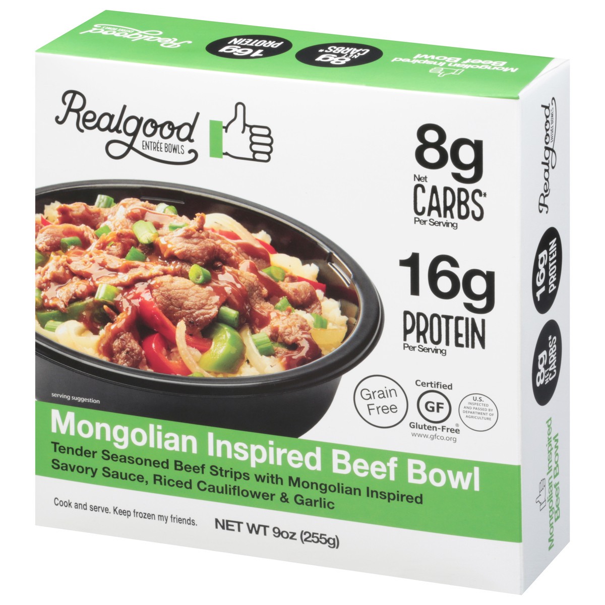 slide 3 of 9, Realgood Foods Co. Mongolian Inspired Beef Entree Bowl 9 oz, 9 oz