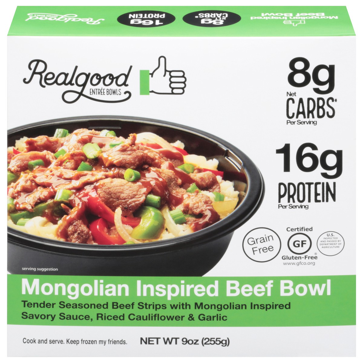 slide 1 of 9, Realgood Foods Co. Mongolian Inspired Beef Entree Bowl 9 oz, 9 oz