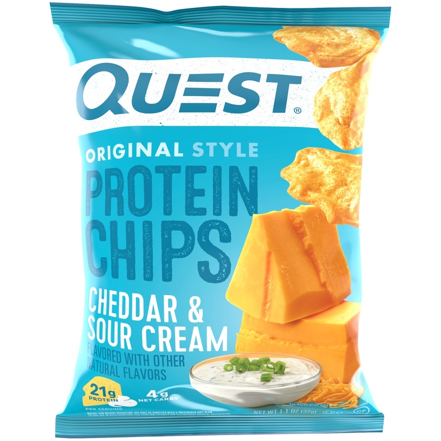 slide 1 of 3, Quest Cheddar & Sour Cream Protein Chips, 1.125 oz