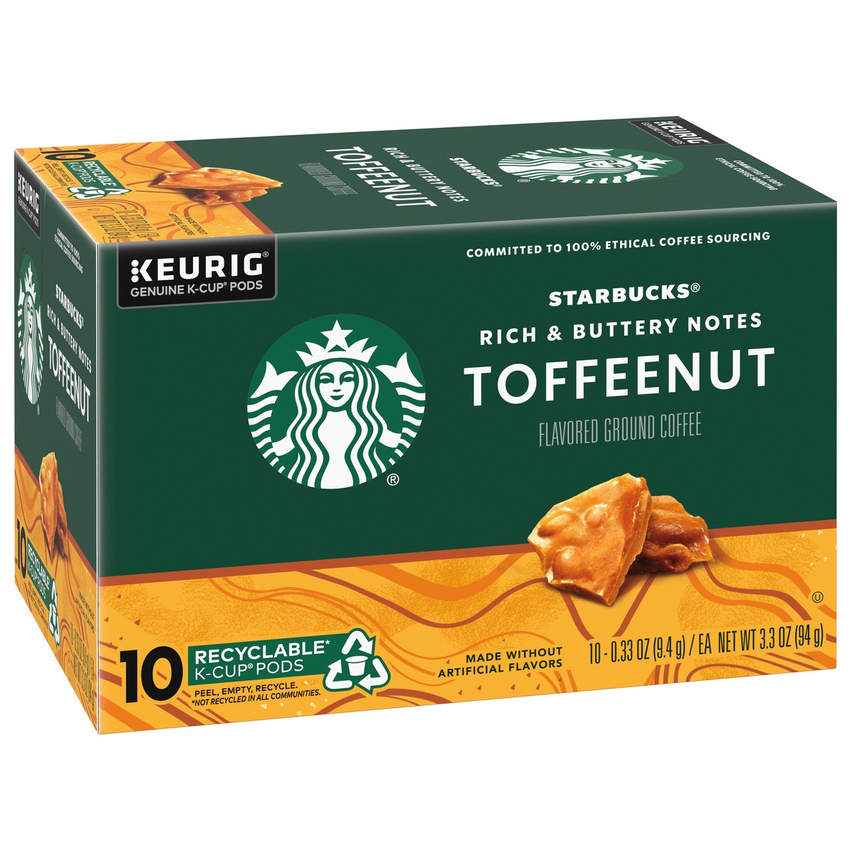 slide 3 of 9, Starbucks K-Cup Coffee Pods, Toffeenut Flavored Coffee, Naturally Flavored, 100% Arabica, 1 box (10 pods), 10 ct