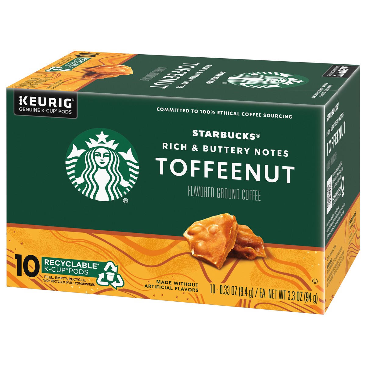 slide 4 of 9, Starbucks K-Cup Coffee Pods, Toffeenut Flavored Coffee, Naturally Flavored, 100% Arabica, 1 box (10 pods), 10 ct