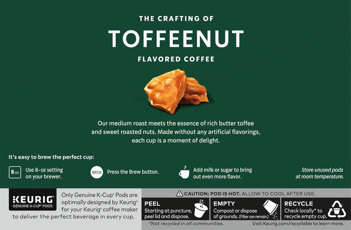 slide 9 of 9, Starbucks K-Cup Coffee Pods, Toffeenut Flavored Coffee, Naturally Flavored, 100% Arabica, 1 box (10 pods), 10 ct