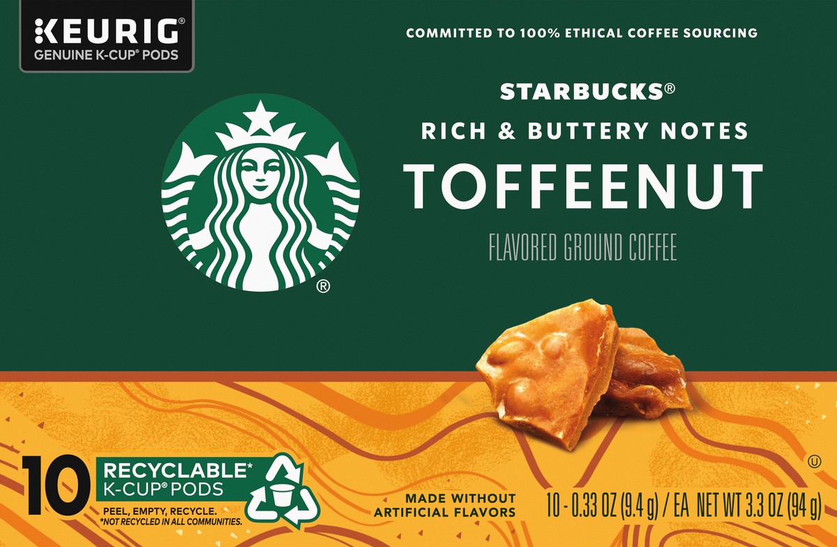 slide 8 of 9, Starbucks K-Cup Coffee Pods, Toffeenut Flavored Coffee, Naturally Flavored, 100% Arabica, 1 box (10 pods), 10 ct