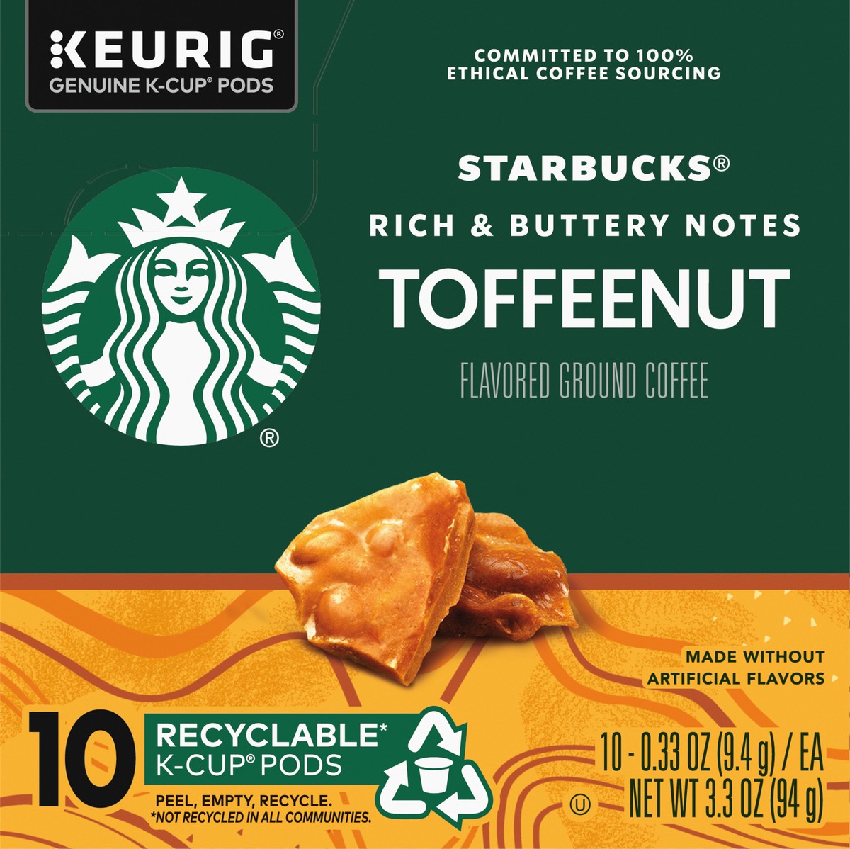 slide 5 of 9, Starbucks K-Cup Coffee Pods, Toffeenut Flavored Coffee, Naturally Flavored, 100% Arabica, 1 box (10 pods), 10 ct