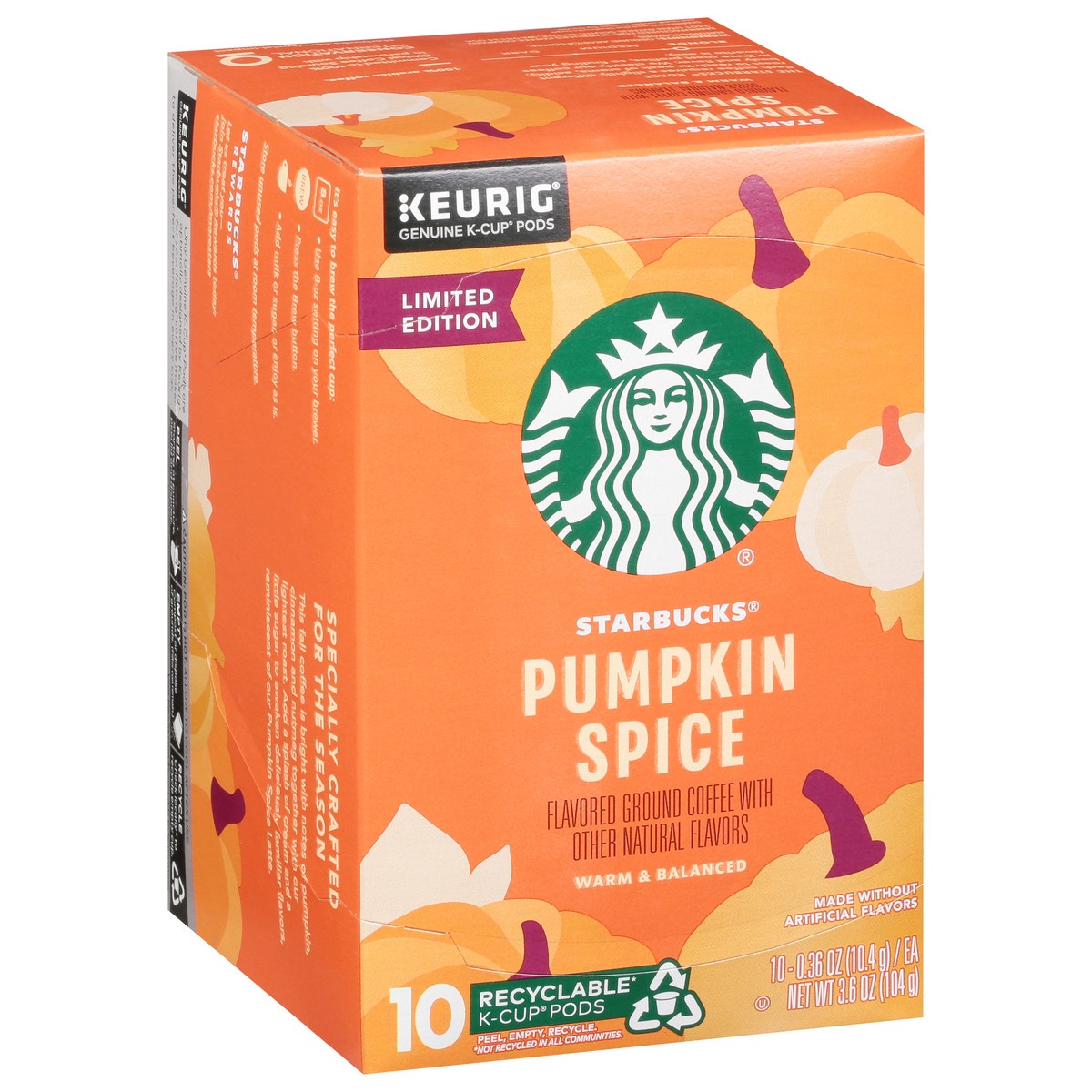 slide 9 of 9, Starbucks K-Cup Coffee Pods, Pumpkin Spice Naturally Flavored Coffee for Keurig Coffee Makers, 100% Arabica, Limited Edition, 1 Box (10 Pods), 3.6 oz