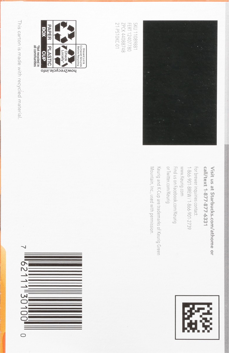 slide 4 of 9, Starbucks K-Cup Coffee Pods, Pumpkin Spice Naturally Flavored Coffee for Keurig Coffee Makers, 100% Arabica, Limited Edition, 1 Box (10 Pods), 3.6 oz