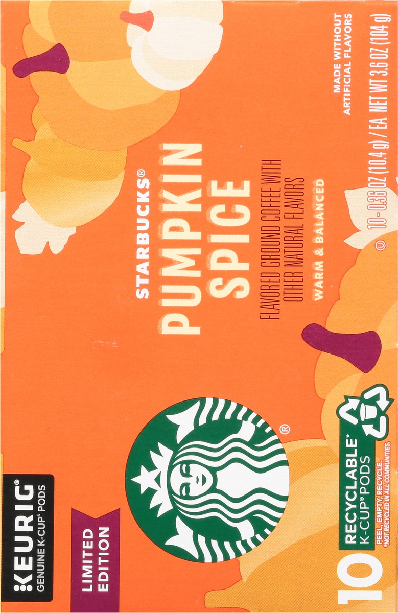 slide 7 of 9, Starbucks K-Cup Coffee Pods, Pumpkin Spice Naturally Flavored Coffee for Keurig Coffee Makers, 100% Arabica, Limited Edition, 1 Box (10 Pods), 3.6 oz