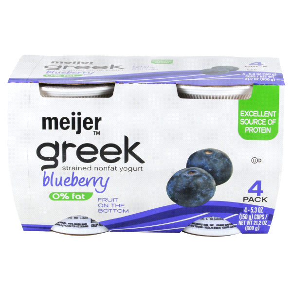 slide 1 of 1, Meijer Greek Strained Nonfat Blueberry Yogurt, 4 ct
