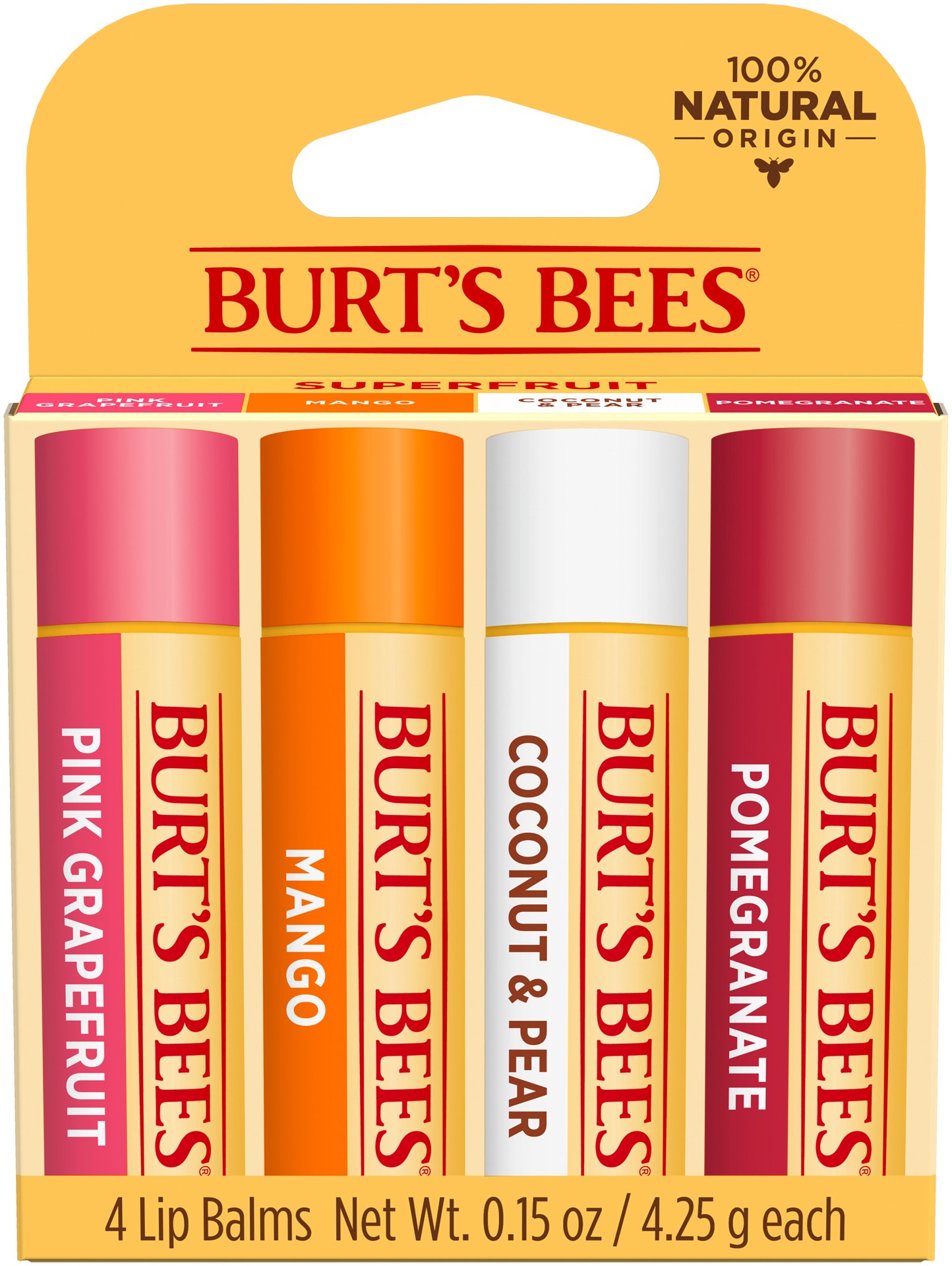 slide 1 of 5, Burt's Bees Natural Origin Moisturizing Superfruit Lip Balm, 4 ct