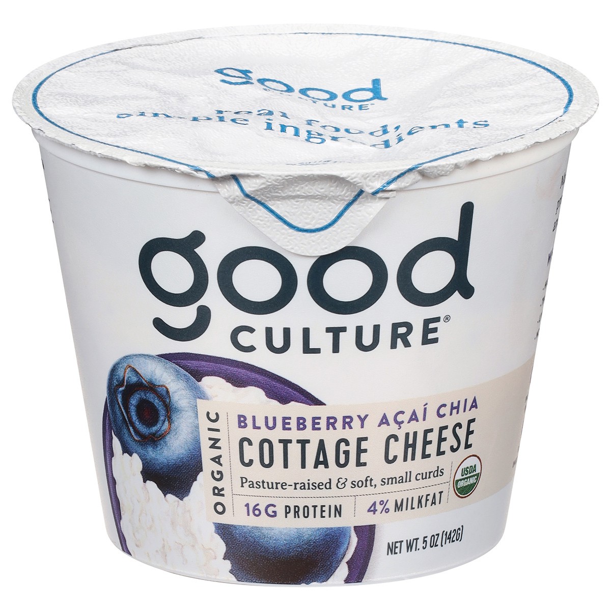 slide 1 of 6, good culture 4% Milkfat Organic Blueberry Acai Chia Cottage Cheese 5 oz, 5 oz