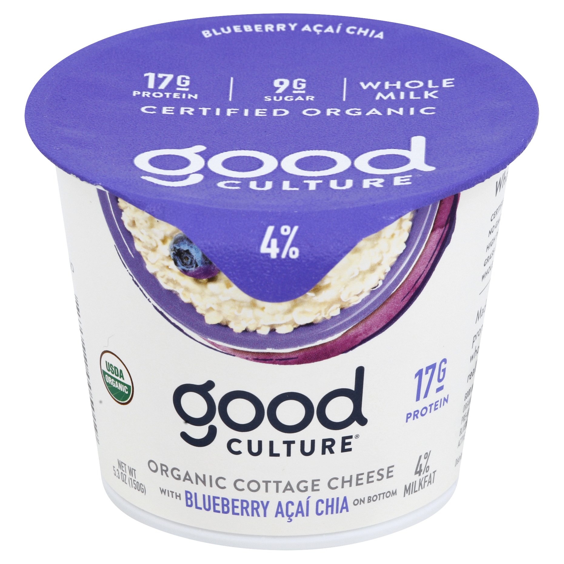 slide 1 of 1, good culture Organic Blueberry Acai Cottage Cheese, 5.3 oz