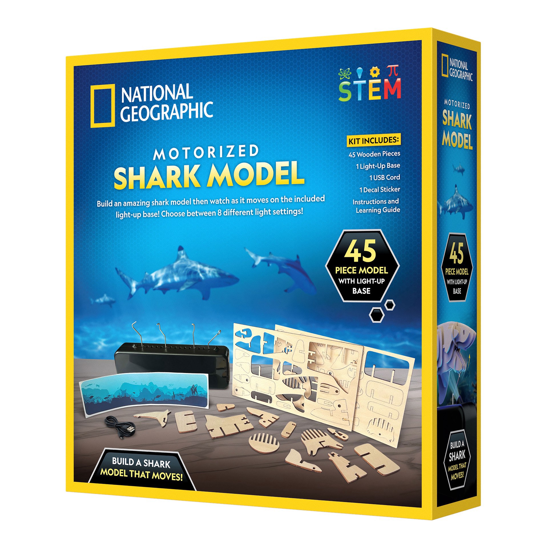 slide 2 of 5, National Geographic Motorized Shark Model Kit, 45 wooden pieces