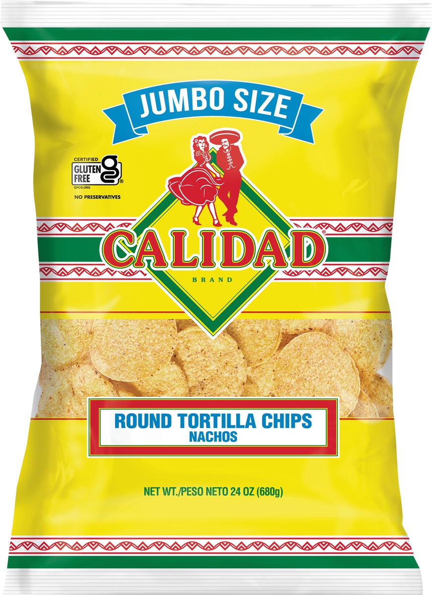 slide 8 of 9, Calidad Round Tortilla Chips Jumbo Size, 24 oz, 24 oz