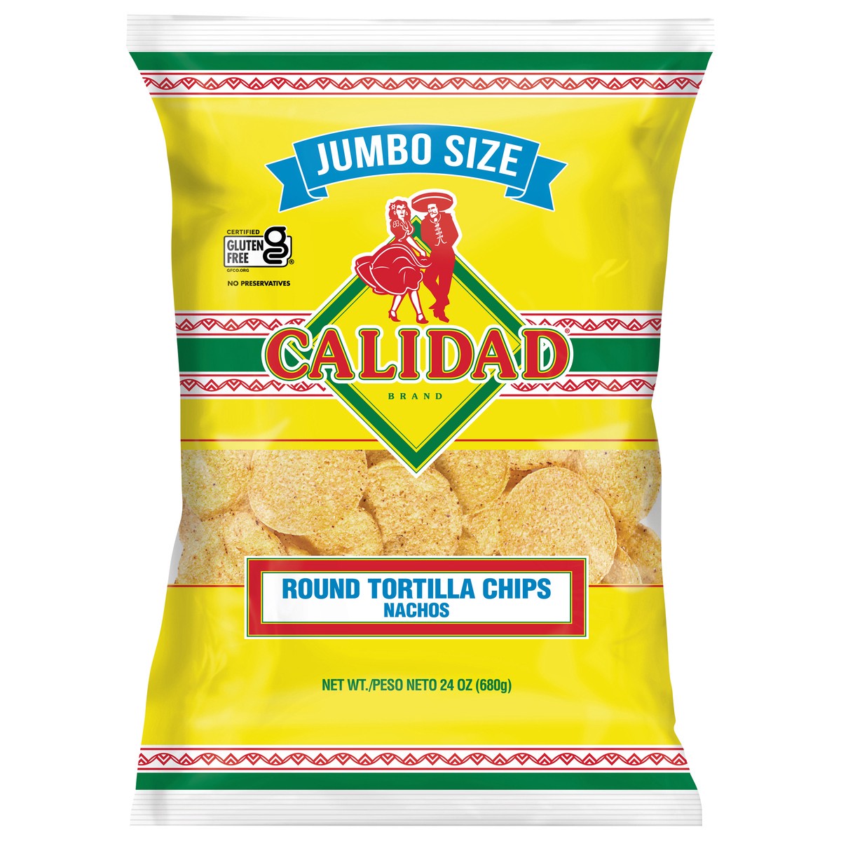 slide 1 of 9, Calidad Round Tortilla Chips Jumbo Size, 24 oz, 24 oz