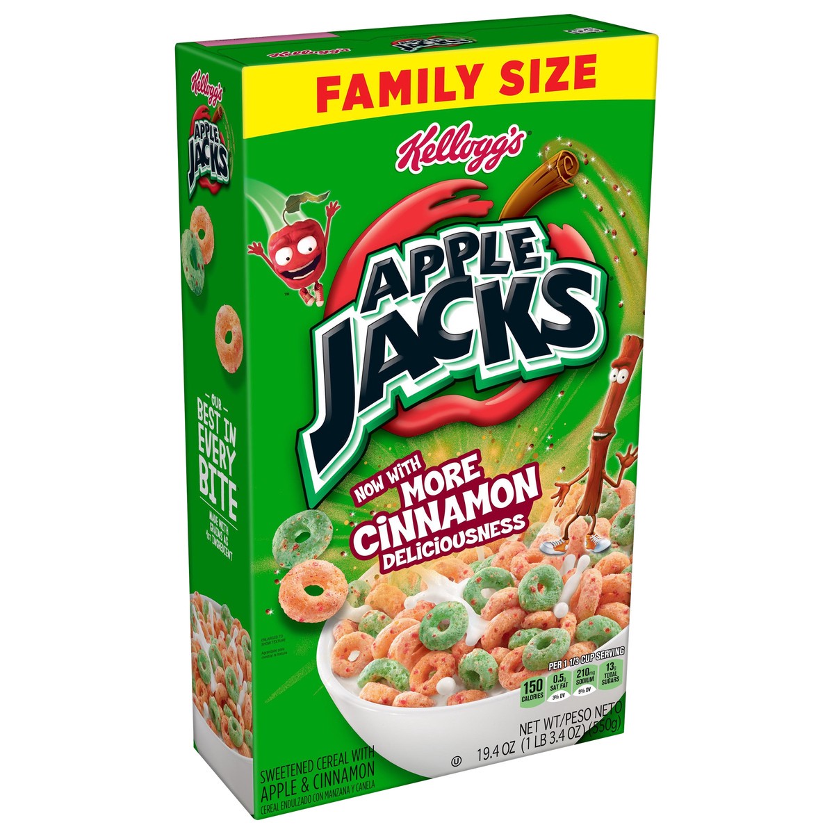 slide 2 of 8, Apple Jacks Kellogg's Apple Jacks Breakfast Cereal, 8 Vitamins and Minerals, Kids Snacks, Family Size, Original, 19.4oz Box, 1 Box, 19.4 oz