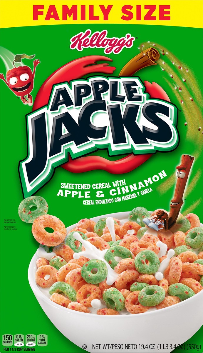 slide 5 of 8, Apple Jacks Kellogg's Apple Jacks Breakfast Cereal, 8 Vitamins and Minerals, Kids Snacks, Family Size, Original, 19.4oz Box, 1 Box, 19.4 oz