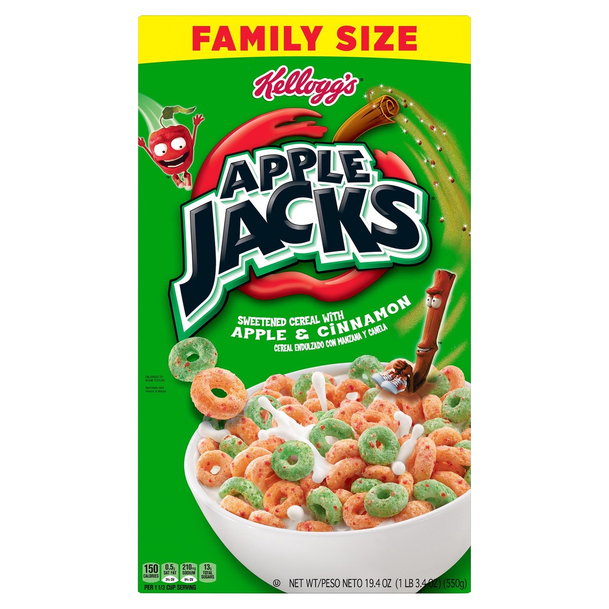 slide 1 of 8, Apple Jacks Kellogg's Apple Jacks Breakfast Cereal, 8 Vitamins and Minerals, Kids Snacks, Family Size, Original, 19.4oz Box, 1 Box, 19.4 oz