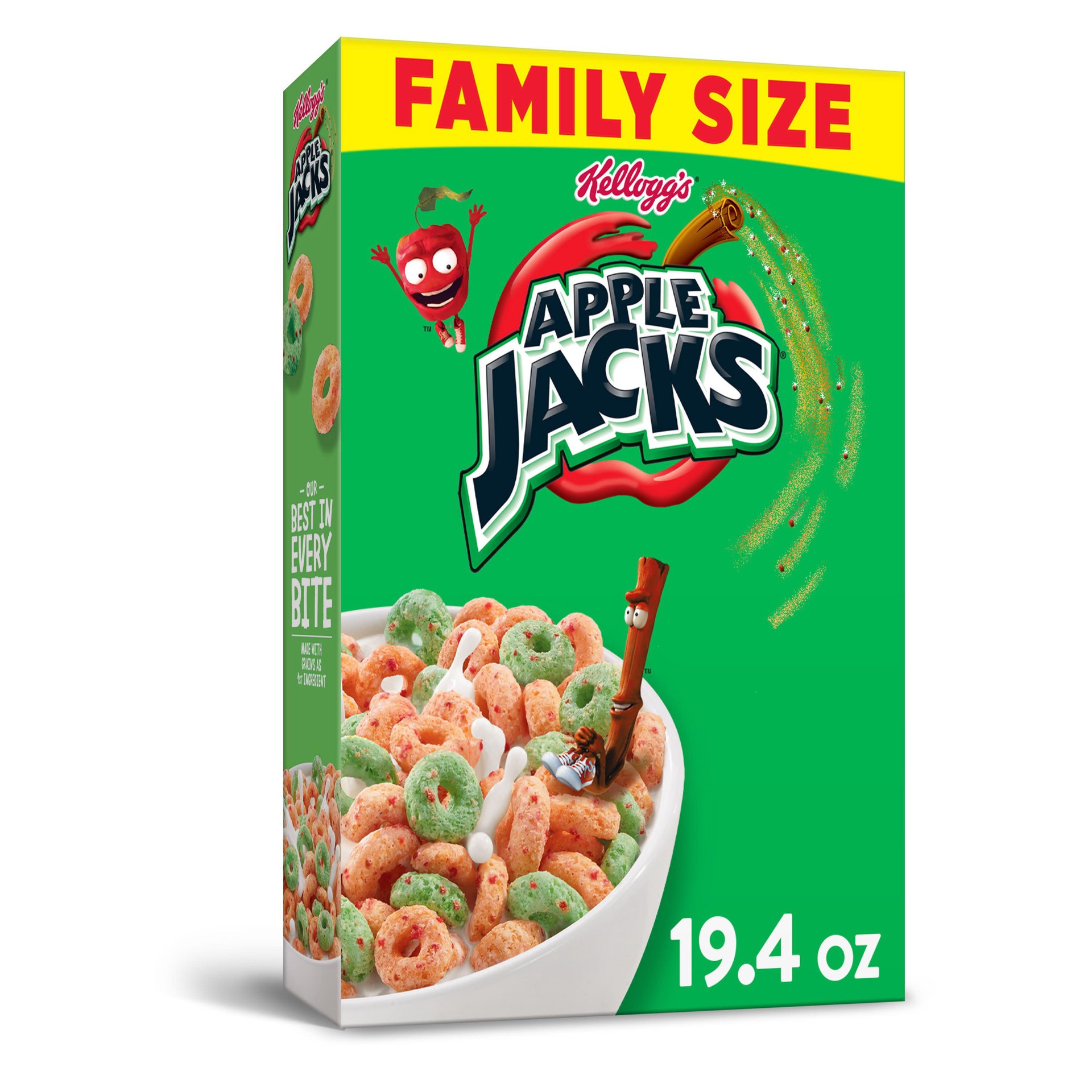 slide 1 of 8, Apple Jacks Kellogg's Apple Jacks Breakfast Cereal, 8 Vitamins and Minerals, Kids Snacks, Family Size, Original, 19.4oz Box, 1 Box, 19.4 oz