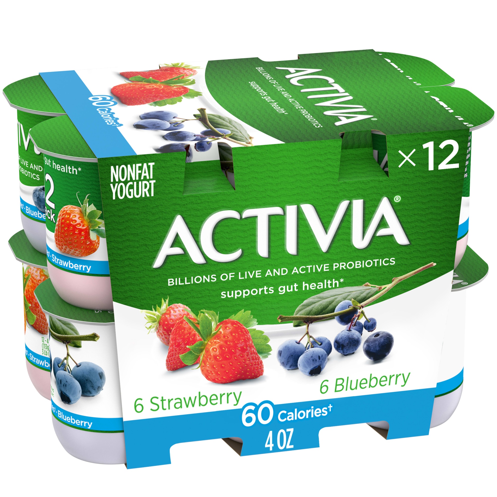 slide 1 of 8, Activia Nonfat Probiotic Strawberry & Blueberry Variety Pack Yogurt Cups, 4 oz