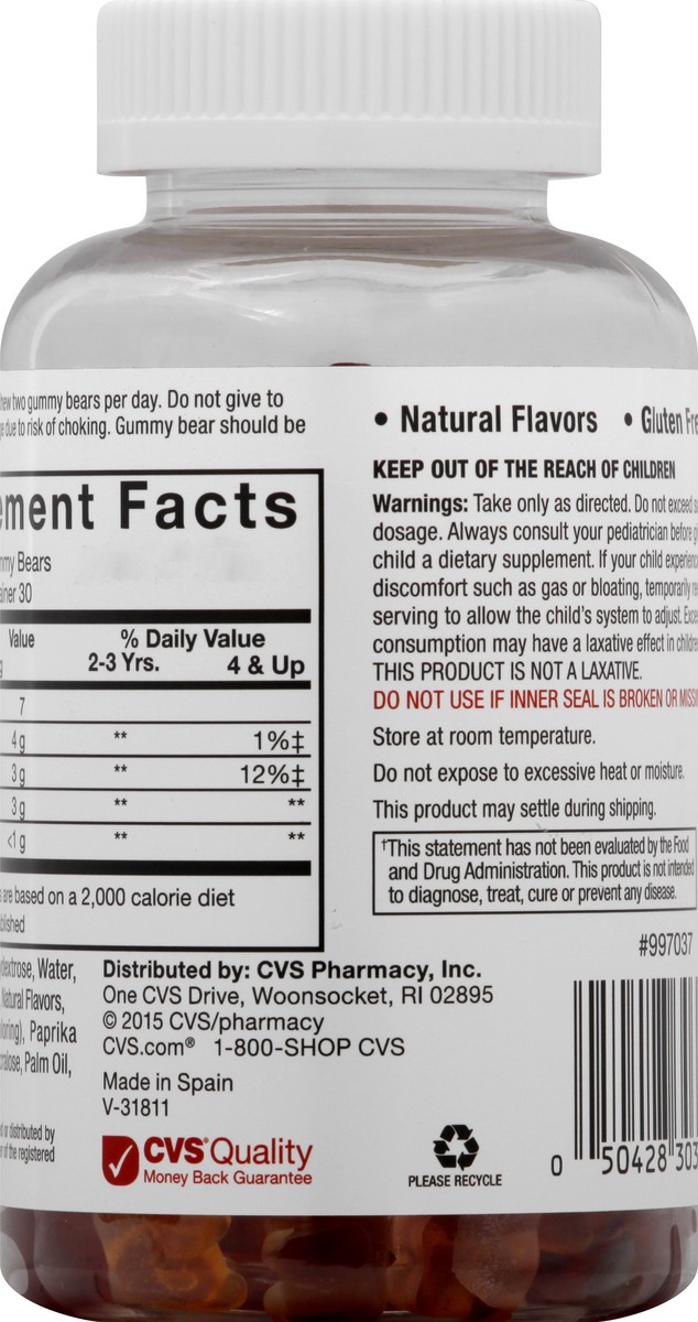 slide 7 of 10, CVS Health Children's Fiber Gummy Bears Fiber Supplement, Fruit Flavors, 60 Ct, 60 ct