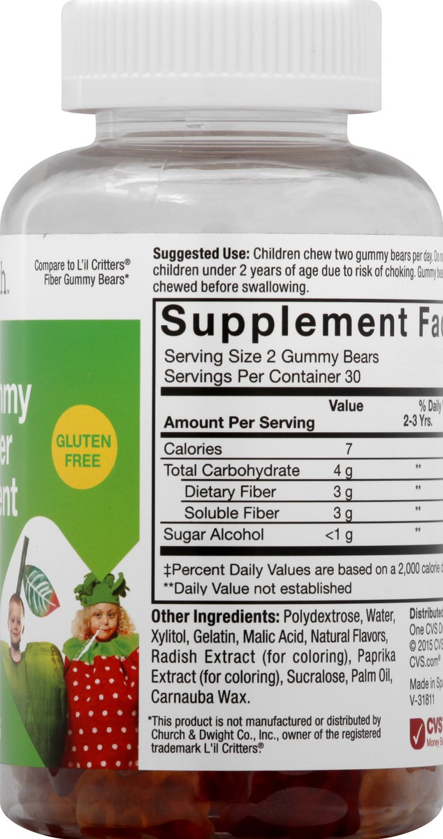 slide 2 of 10, CVS Health Children's Fiber Gummy Bears Fiber Supplement, Fruit Flavors, 60 Ct, 60 ct