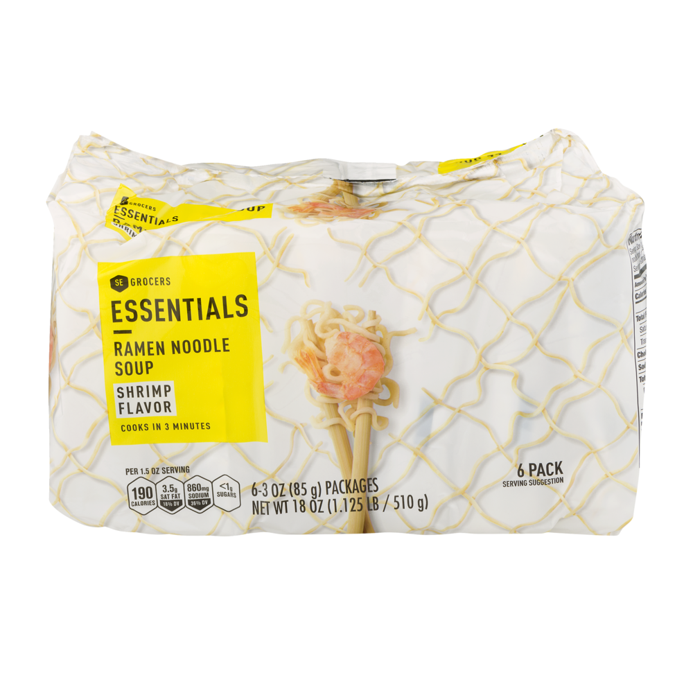 slide 1 of 1, Essentials Ramen Noodle Soup Shrimp Flavor - 6 PK, 6 ct