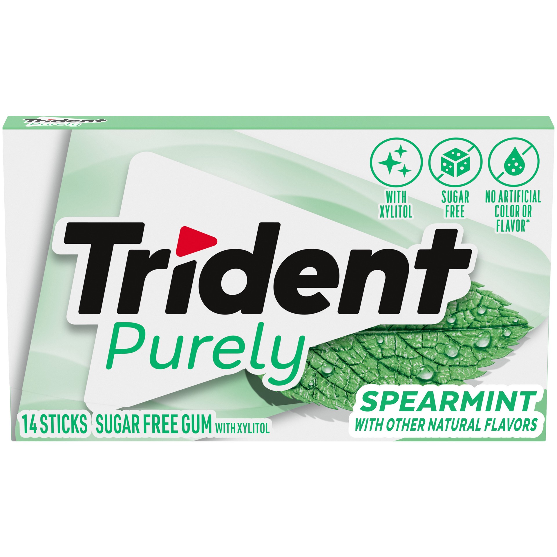 slide 1 of 8, Trident Purely Spearmint Sugar Free Gum, 14 Pieces, 0.06 lb