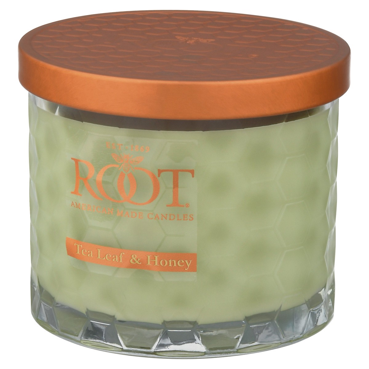 slide 4 of 9, Root Candles Tea Leaf & Honey 3 Wick Honeycomb Candle, 12 oz