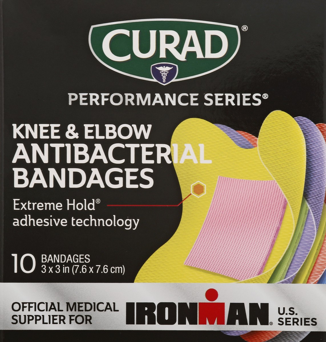slide 1 of 11, Curad Performance Series Antibacterial Knee & Elbow Bandages 10 ea, 10 ct