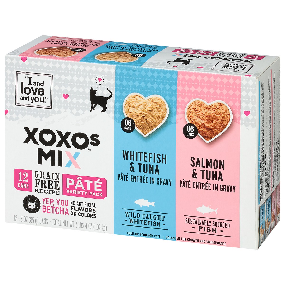 slide 6 of 9, I and Love and You XOXOs Mix Grain Free Recipe Holistic Whitefish & Tuna/Salmon & Tuna Food for Cats Pate Variety Pack 12 - 3 oz Cans, 12 ct