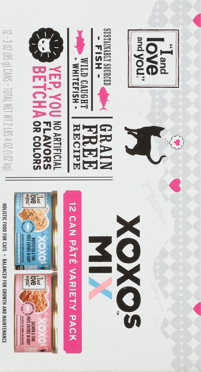 slide 9 of 9, I and Love and You XOXOs Mix Grain Free Recipe Holistic Whitefish & Tuna/Salmon & Tuna Food for Cats Pate Variety Pack 12 - 3 oz Cans, 12 ct