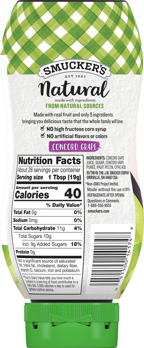 slide 8 of 13, Smucker's Fruit Spread, Natural, Concord Grape, Squeeze Bottle, 19 oz