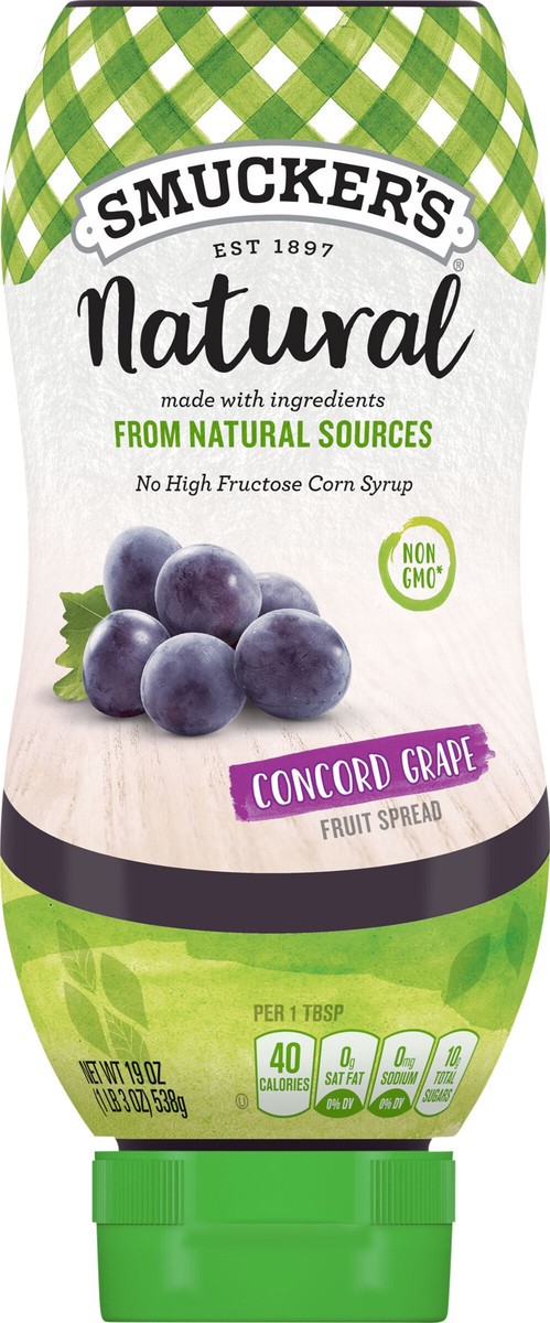 slide 9 of 13, Smucker's Fruit Spread, Natural, Concord Grape, Squeeze Bottle, 19 oz