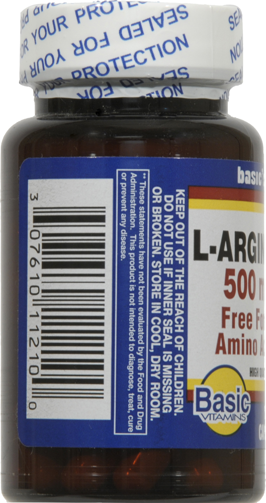 slide 2 of 2, NON BRAND Basic L-Arginine Capsules 500Mg, 50 ct