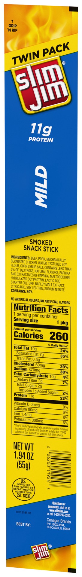 slide 3 of 5, Slim Jim Mild Meat Stick, 1.94 OZ Meat Snacks, Twin Pack, 1.94 oz