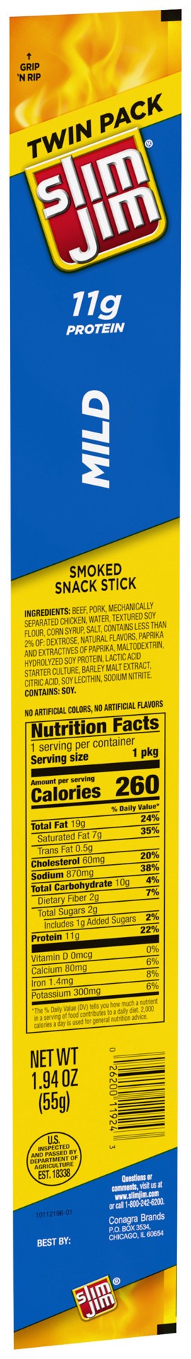 slide 5 of 5, Slim Jim Mild Meat Stick, 1.94 OZ Meat Snacks, Twin Pack, 1.94 oz