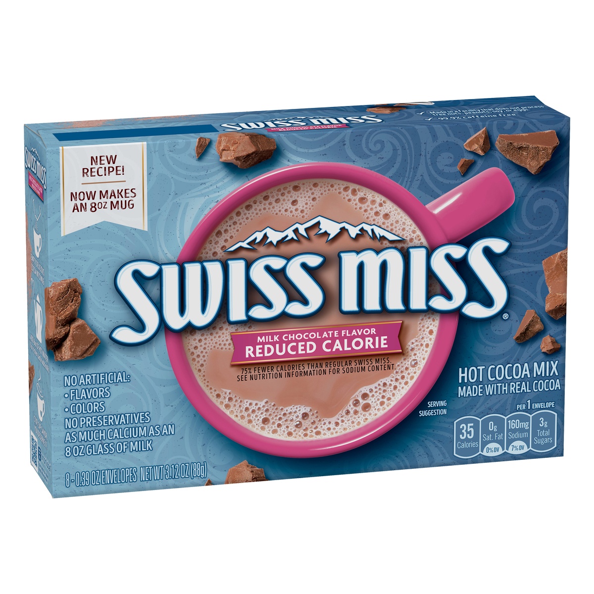 slide 2 of 11, Swiss Miss Reduced Calorie Milk Chocolate Flavored Hot Cocoa Mix, 8 ct; 0.39 oz