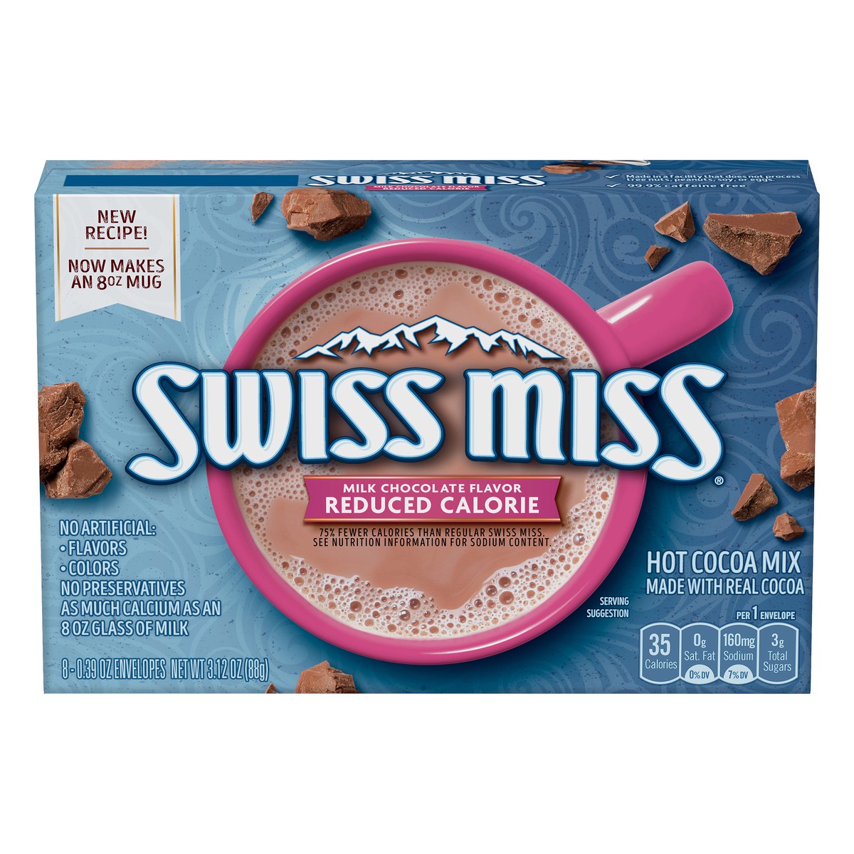 slide 1 of 11, Swiss Miss Reduced Calorie Milk Chocolate Flavored Hot Cocoa Mix, 8 ct; 0.39 oz