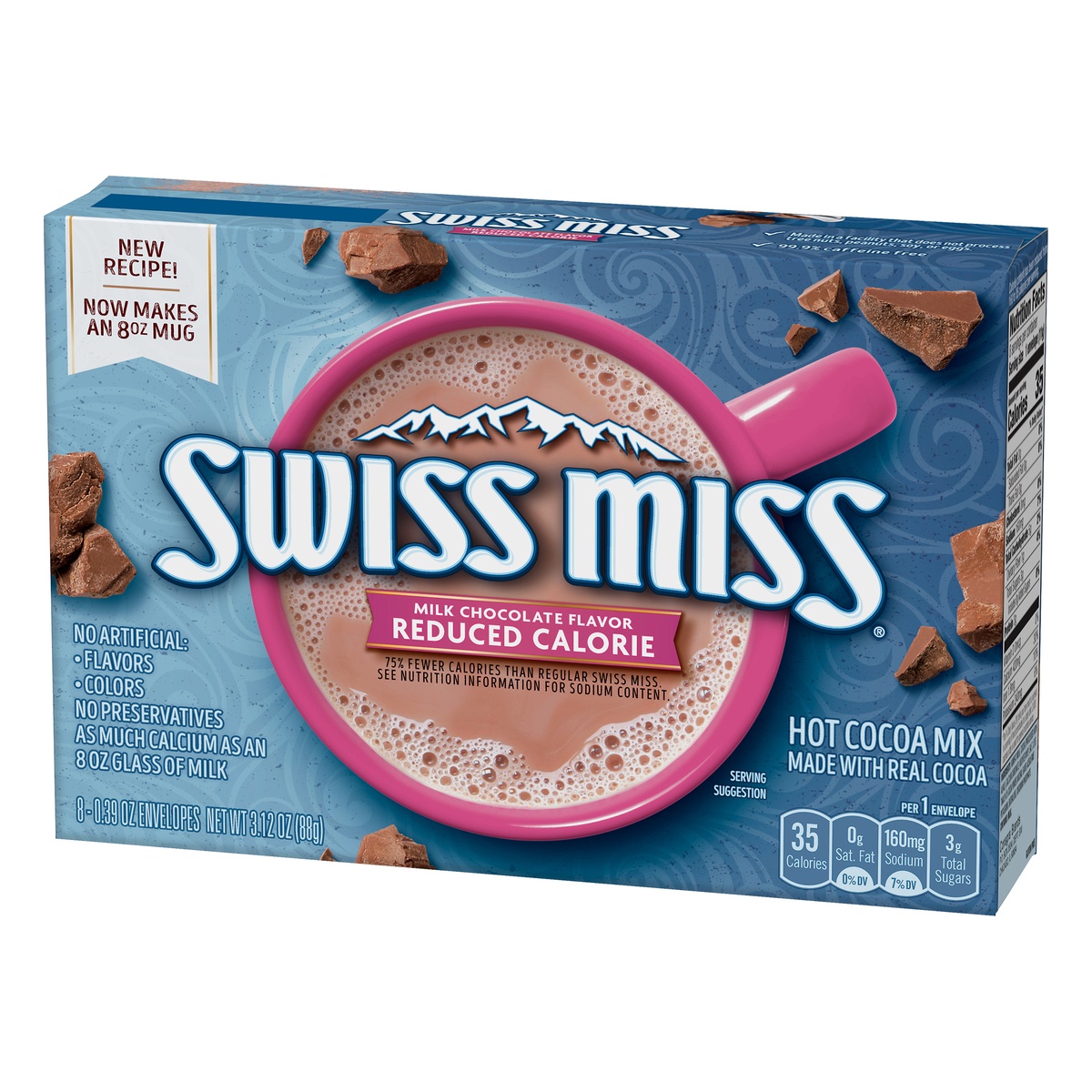 slide 3 of 11, Swiss Miss Reduced Calorie Milk Chocolate Flavored Hot Cocoa Mix, 8 ct; 0.39 oz