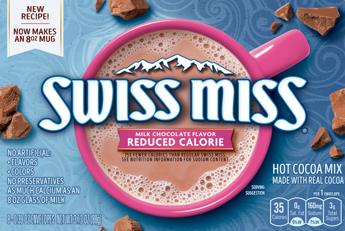 slide 9 of 11, Swiss Miss Reduced Calorie Milk Chocolate Flavored Hot Cocoa Mix, 8 ct; 0.39 oz