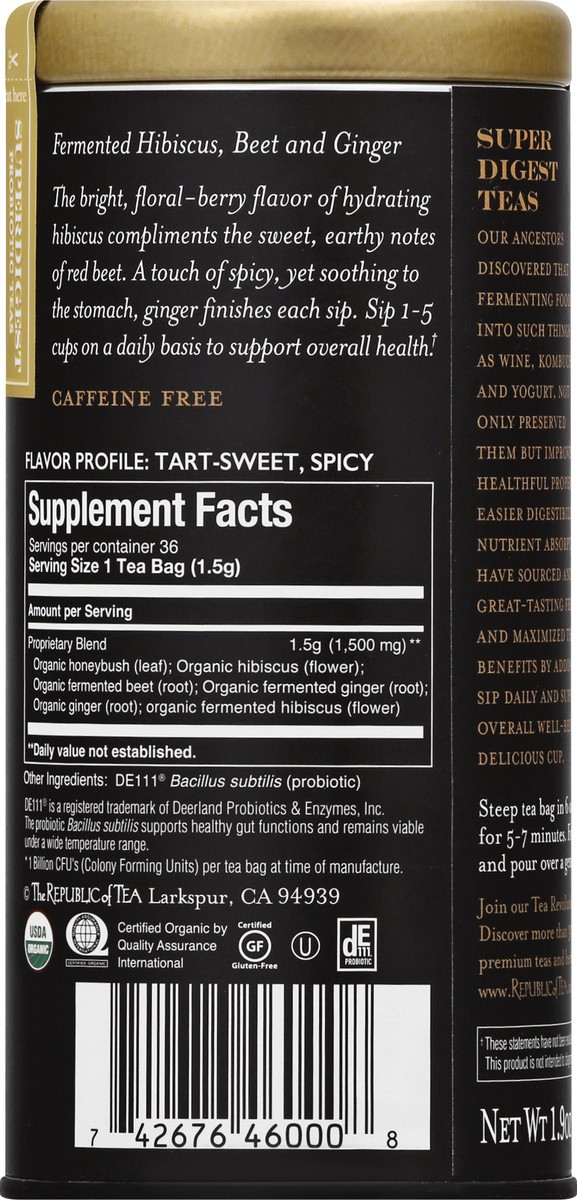 slide 12 of 13, The Republic of Tea Bags Hibiscus Beet Ginger SuperDigest Tea - 36 ct, 1 ct