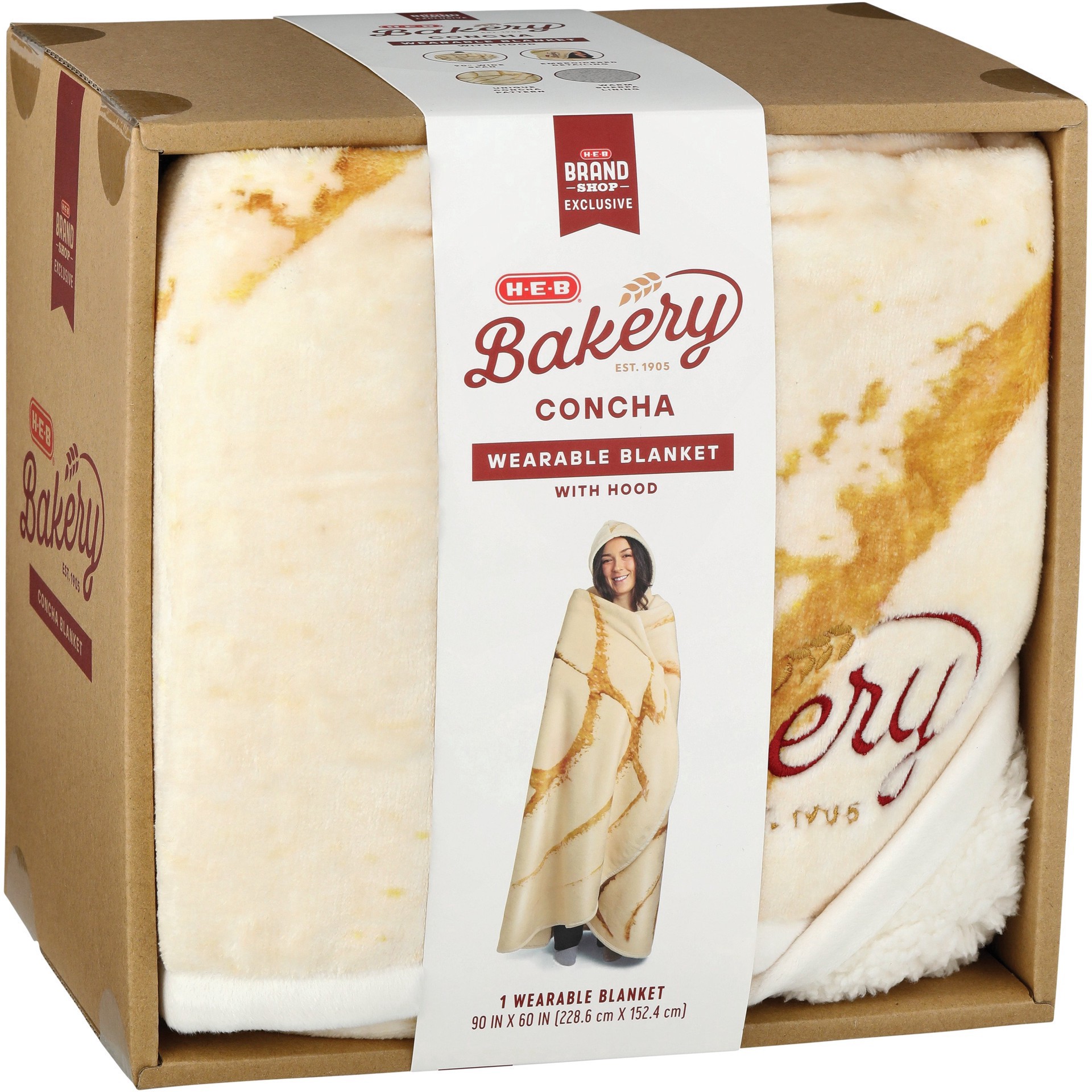 slide 1 of 1, H-E-B Brand Shop H-E-B Bakery Concha Wearable Blanket with Hood, 90ftft x 60ftft