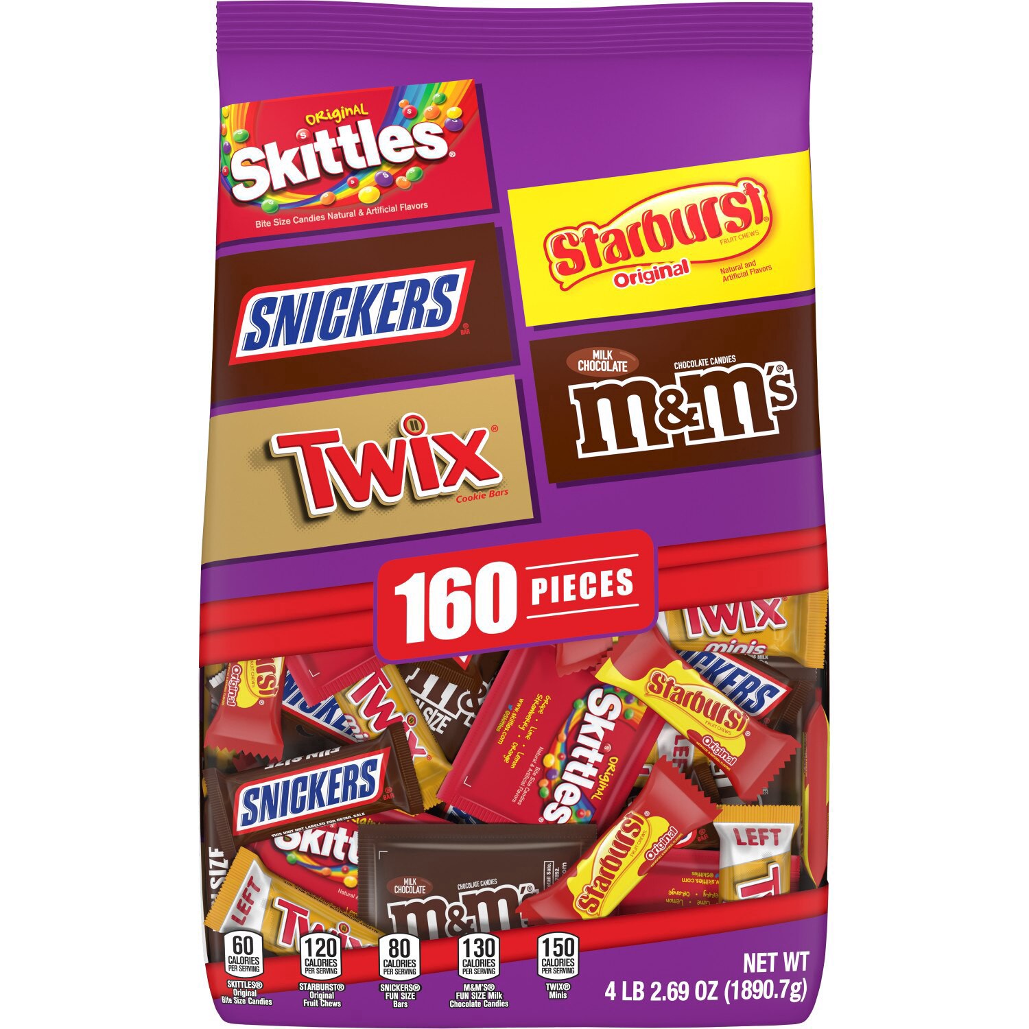 slide 1 of 1, M&M's Milk Chocolate, Skittles, Snickers, Starburst & Twix Halloween Candy Assortment,160 Ct, 66.69 Oz, 66.69 oz