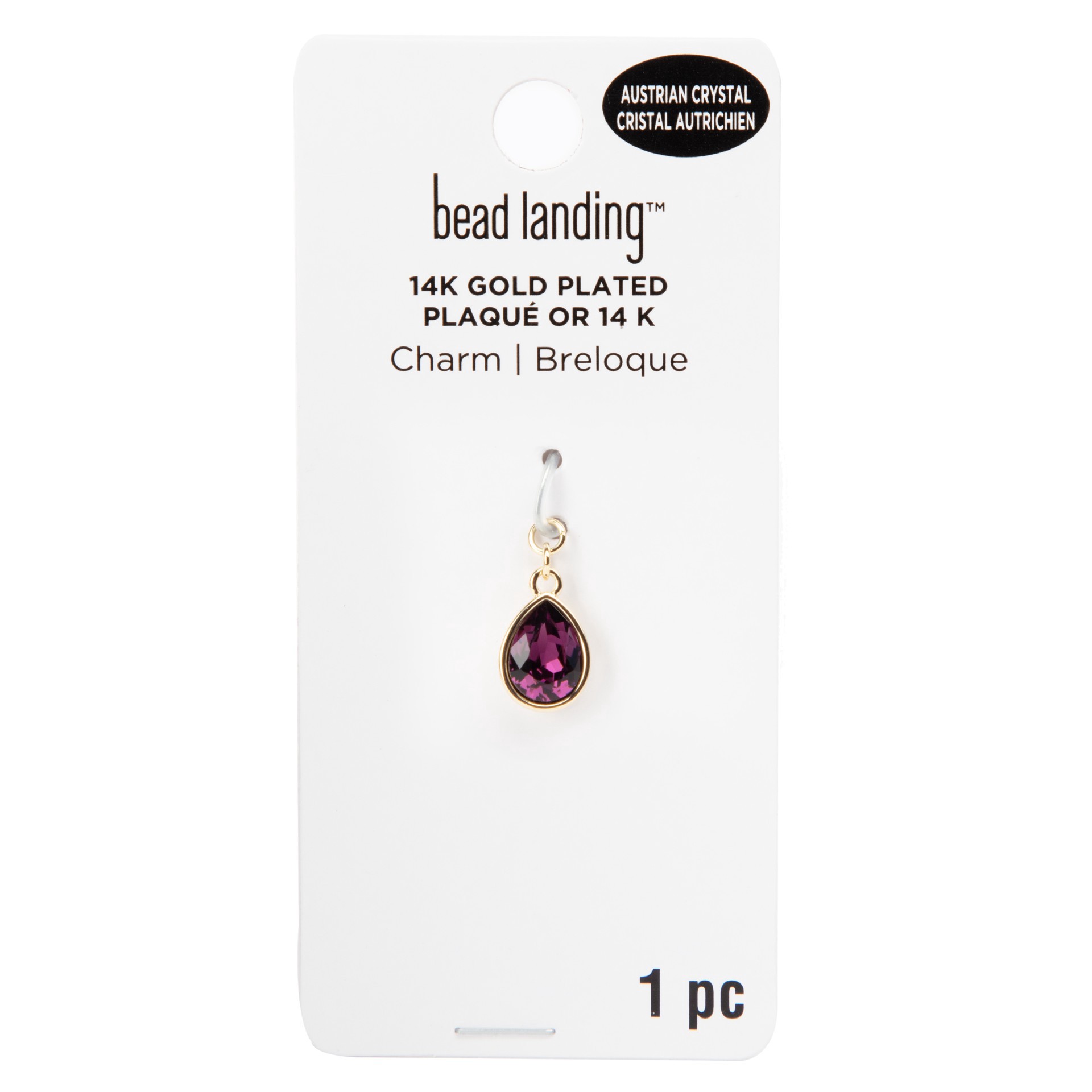 slide 4 of 5, 14k Gold Plated Amethyst Austrian Crystal Pear Charm By Bead Landing, 1mm x 5mm